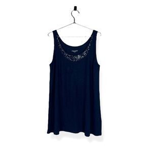 Eileen Fisher Embellished Sequin Navy Blue Linen Tunic Tank Top